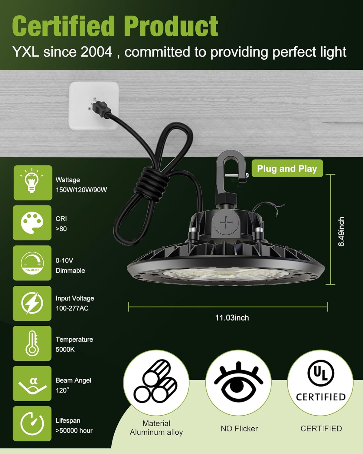 YXL Electronic 200W UFO LED High Bay Lights, 30000LM, 5000K, For Commercial Industrial Workshop Stadium Shop Factory Barn Garage Area Lighting Fixture.