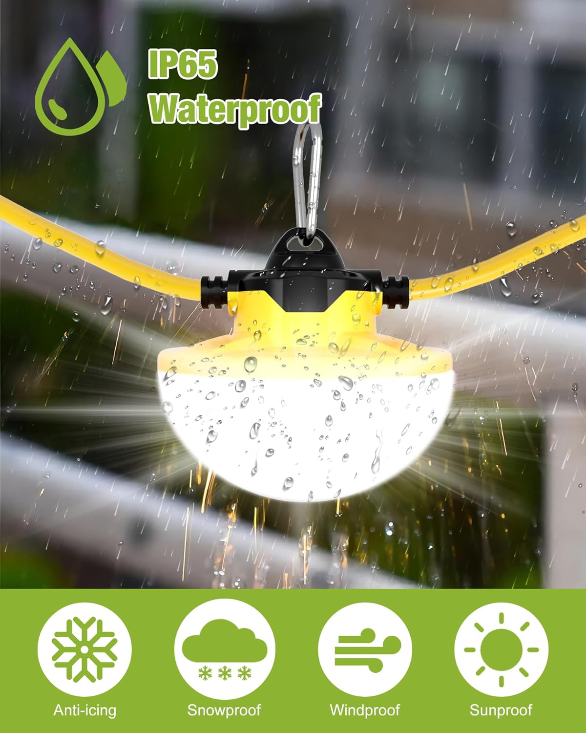 YXL 130W 16000LM Construction Lights String 100FT Industrial LED String Work Lights, IP65 Waterproof 18AWG Wire 5000K Super Bright for Construction Sites Temporary Work Jobsites Outdoor Lighting