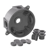 5 Hole 1/2-Inch or 3/4-Inch Weatherproof Round Electrical Outlet Box, Include 5-1/2 in. Reducer Bushings & 4-3/4 in. Closure Plugs, UL Listed, Gray (1 Pack)