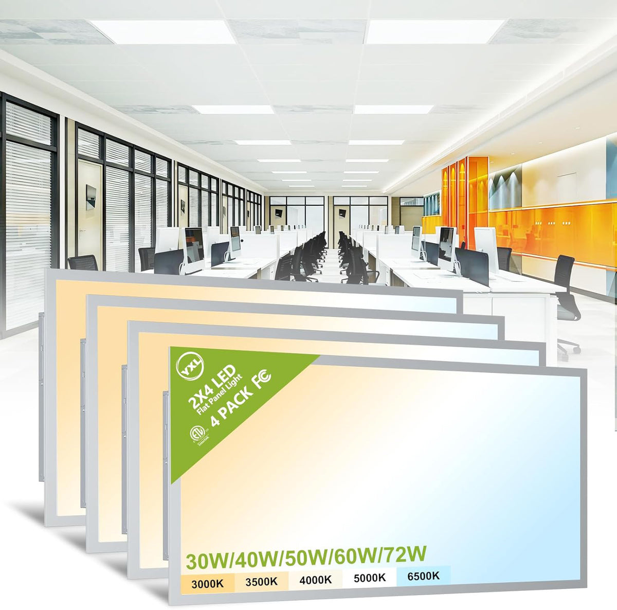 2FTx4FT 72W LED Flat Panel Lights, 9360 LM, Wattage and Color Temperature Adjustable