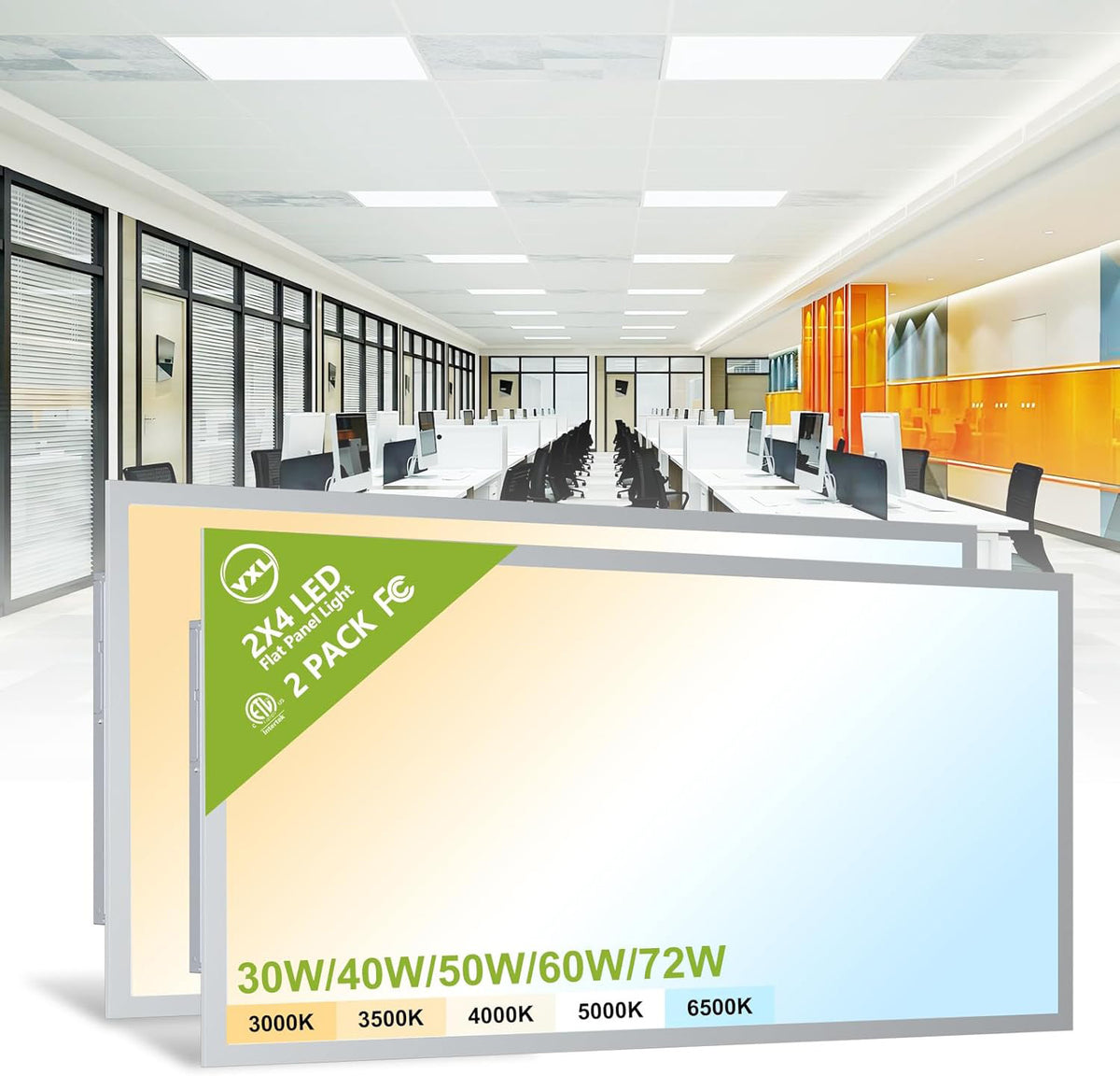 2FTx4FT 72W LED Flat Panel Lights, 9360 LM, Wattage and Color Temperature Adjustable