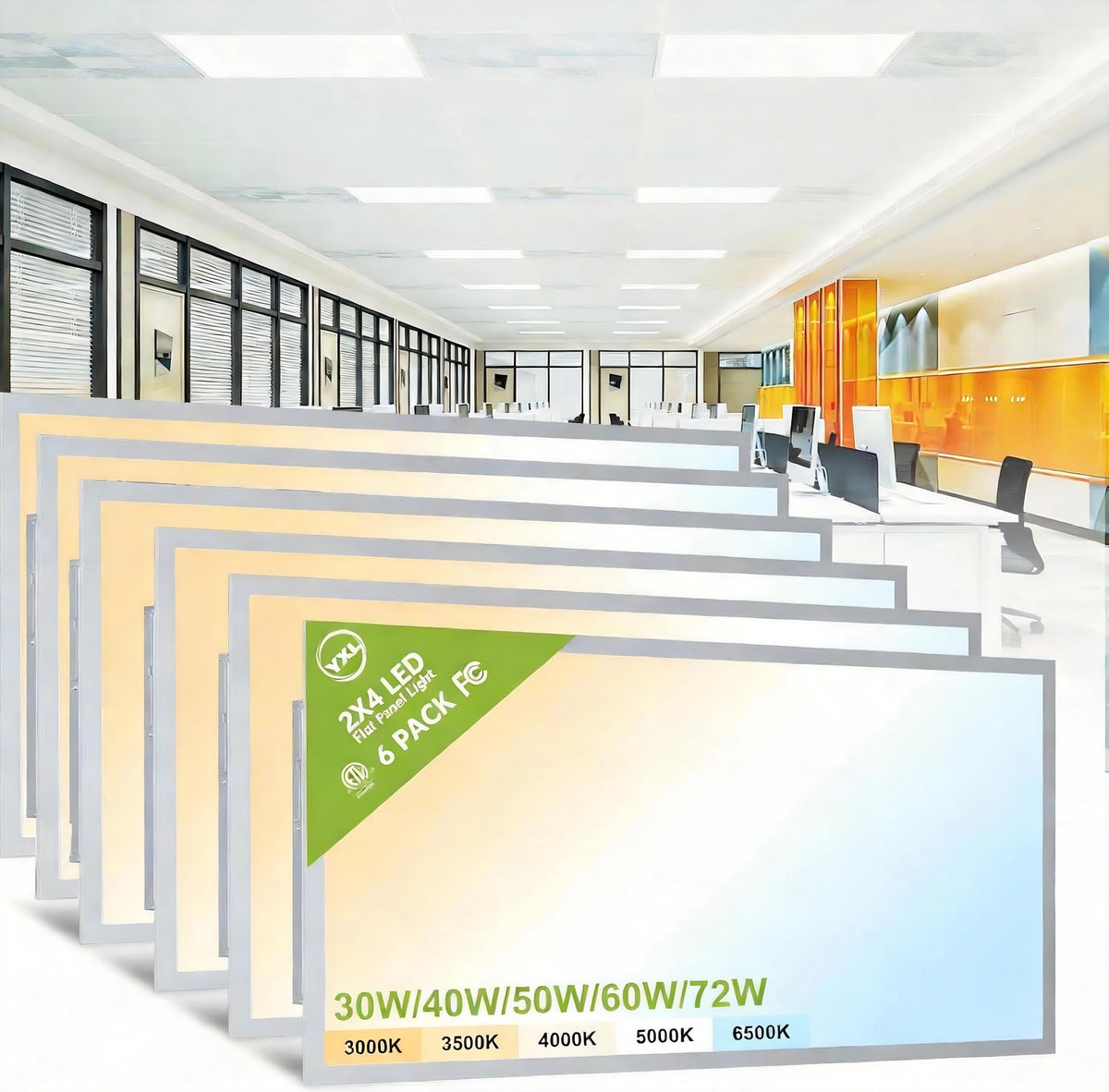 2FTx4FT 72W LED Flat Panel Lights, 9360 LM, Wattage and Color Temperature Adjustable