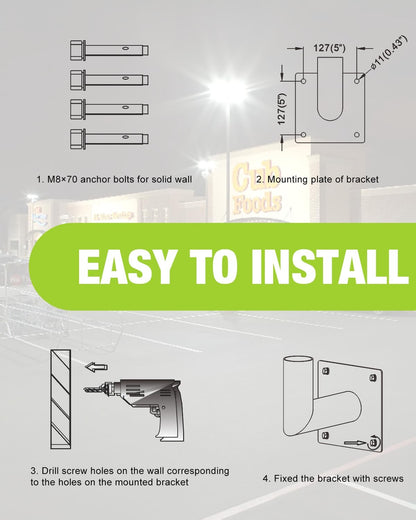 90 Degree Wall Mount Bracket with 2-3/8in OD Tenon, Wall Mount L Shape Bracket for LED Street Lights Parking Lot Lights Street Lights Shoebox Area Lights, Heavy Duty Steel, Dark Bronze