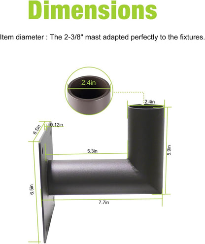 90 Degree Wall Mount Bracket with 2-3/8in OD Tenon, Wall Mount L Shape Bracket for LED Street Lights Parking Lot Lights Street Lights Shoebox Area Lights, Heavy Duty Steel, Dark Bronze