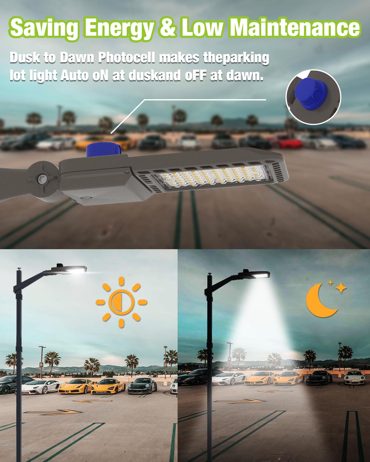 LED Parking Lot Light, LED Shoebox Light with Dusk to Dawn Photocell for Parking Lot Street Roadway