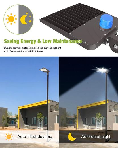 LED Parking Lot Light, LED Shoebox Light with Dusk to Dawn Photocell for Parking Lot Street Roadway