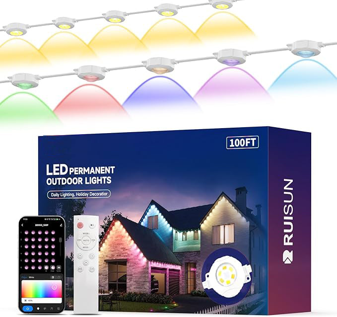 100FT LED Permanent Outdoor Lights, RGB Eaves Light with App Control Remote
