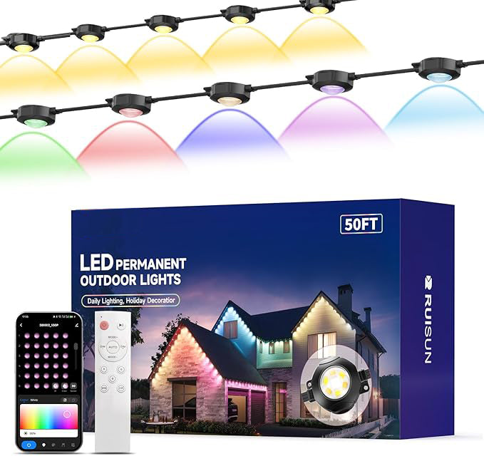 LED Permanent Outdoor Lights, RGBCW Eaves Lighting with App Control — Endless Colors: Warm White for Daily Use, Vibrant Holiday Hues & Custom Scenes for Any Occasion
