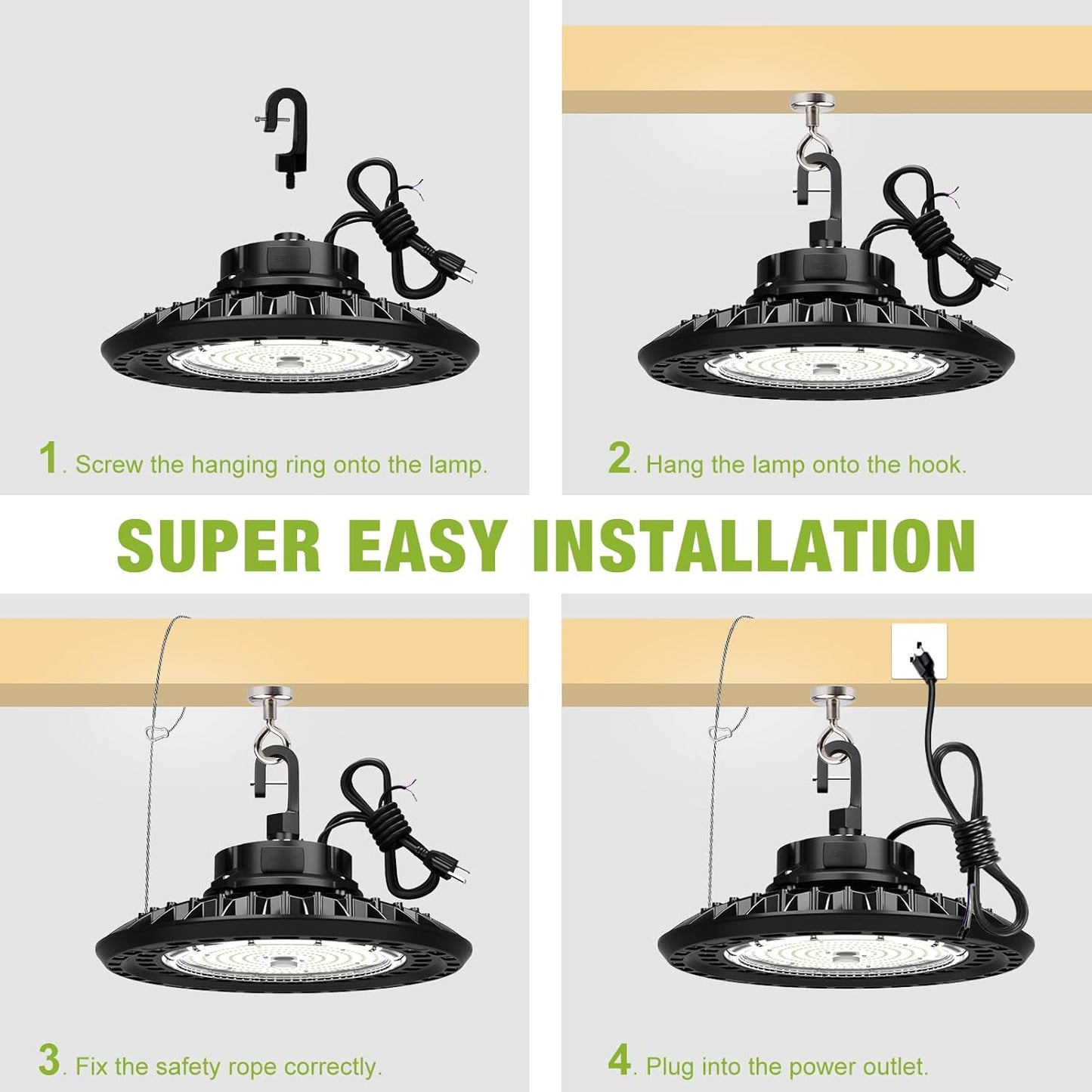 YXL Electronic 200W UFO LED High Bay Lights, 30000LM, 5000K, For Commercial Industrial Workshop Stadium Shop Factory Barn Garage Area Lighting Fixture.