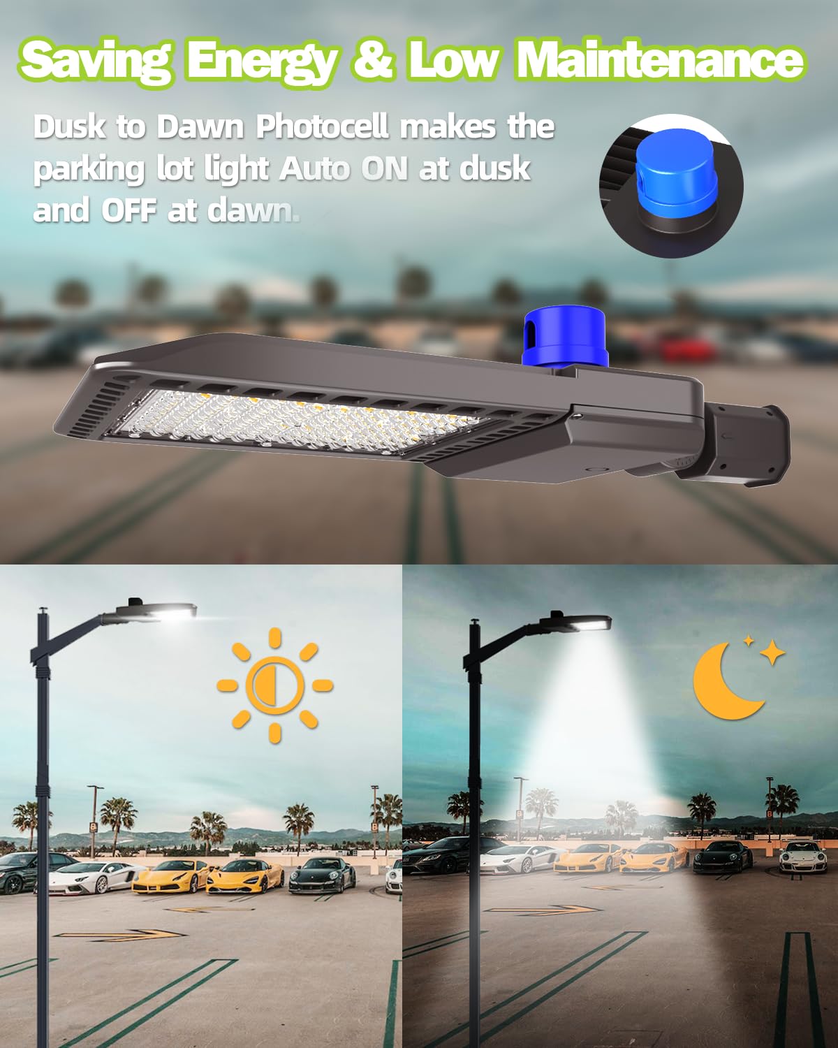 LED Parking Lot Light, LED Shoebox Light with Dusk to Dawn Photocell for Parking Lot Street Roadway