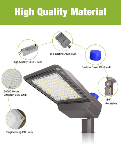 LED Parking Lot Light, LED Shoebox Light with Dusk to Dawn Photocell for Parking Lot Street Roadway