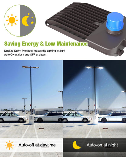 LED Parking Lot Light, LED Shoebox Light with Dusk to Dawn Photocell for Parking Lot Street Roadway