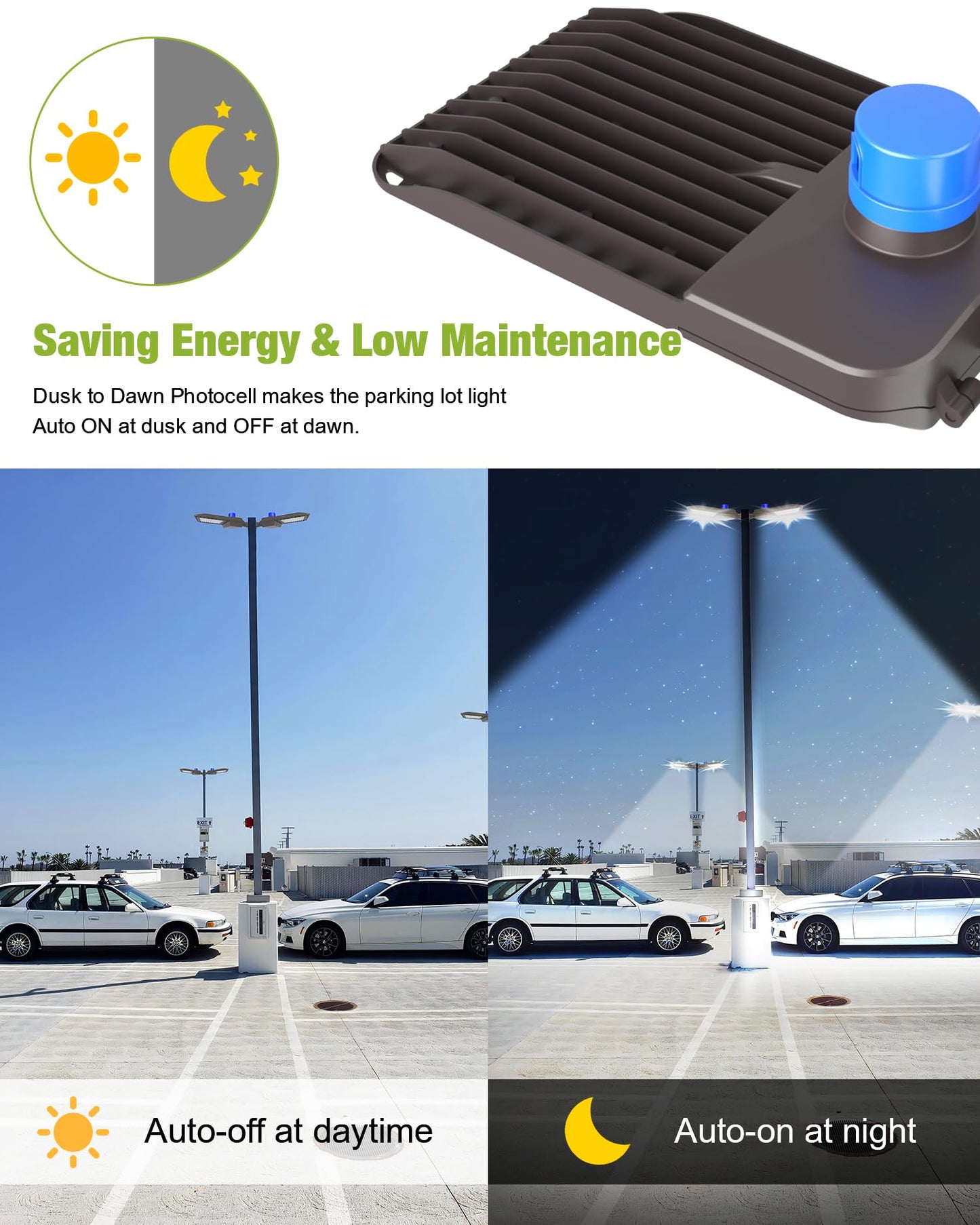 LED Parking Lot Light, LED Shoebox Light with Dusk to Dawn Photocell for Parking Lot Street Roadway