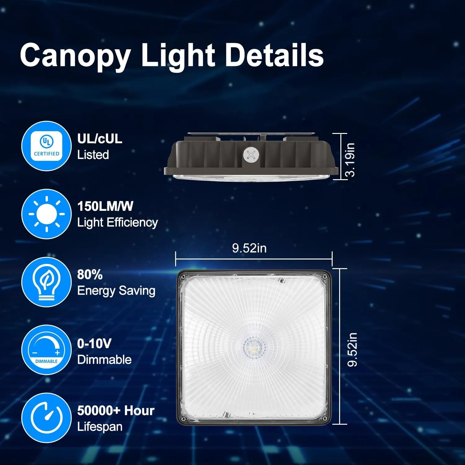120W LED Canopy Light, 6000LM LED Canopy Lights Outdoor, IP65 Waterproof Canopy Light for Gas Station Industrial Lighting Garage Barn Shop Carport Warehouse Building Entrance UL Listed