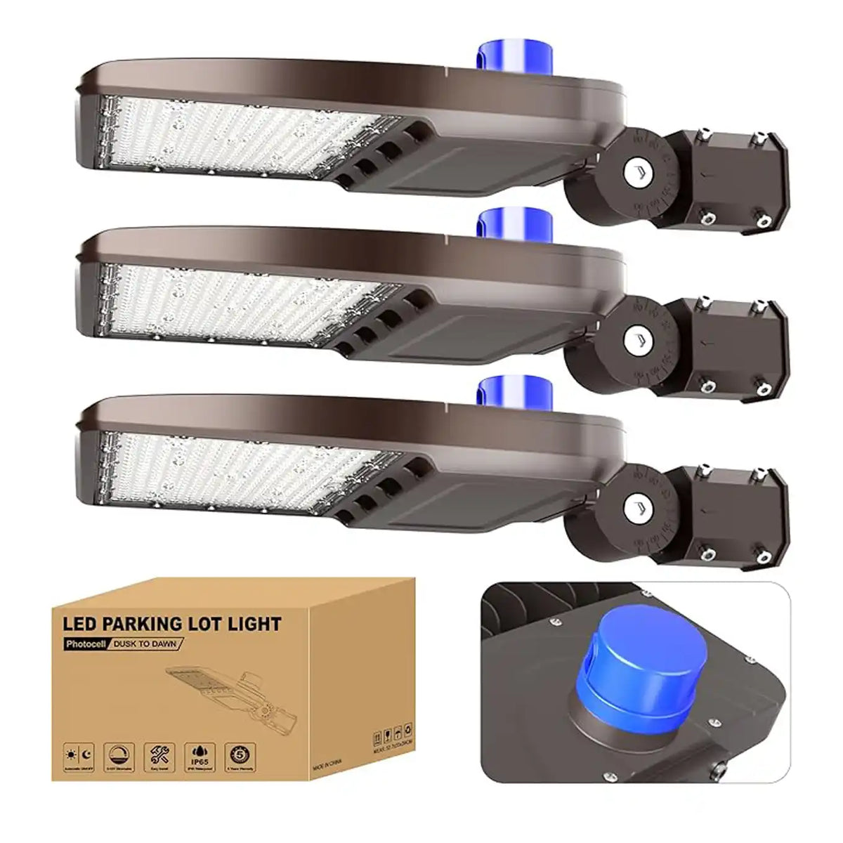 YXL LIGHTING Parking Lot Light - Plus Series, Arm Mount, AC 100-277V, 5000K, Dusk to Dawn