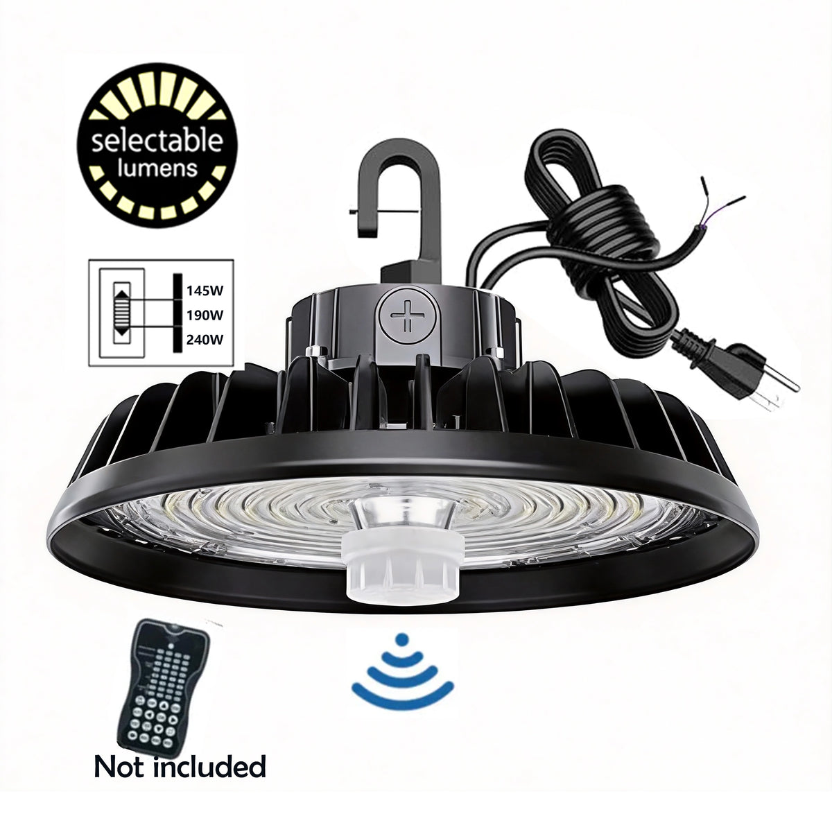 YXL-LIGHTING High Bay LED Lights - Motion Activated Series, 4 Wattage Options (100W-240W), 100%-80%-60% Power Adjustable, 0-10V Dimmable, UL/DLC/ETL Certified